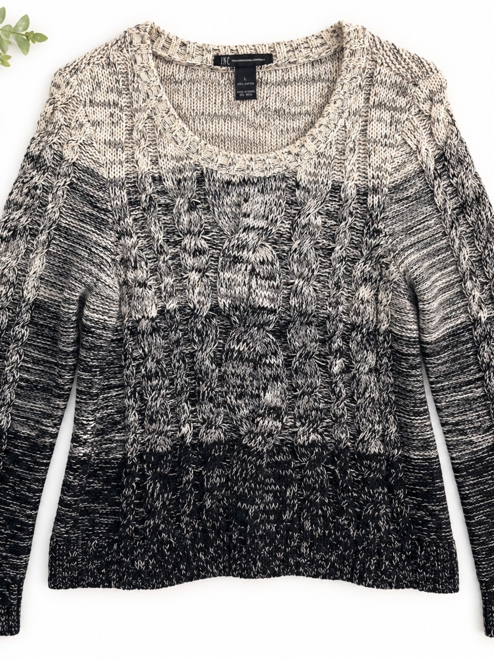 INC International Concepts 100% Cotton Ombre Cable Knit Sweater L